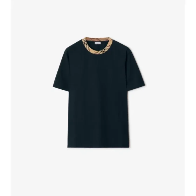 Bawełniany T-shirt z wykończeniem w kratę Bawełniany T-shirt z wykończeniem w kratę