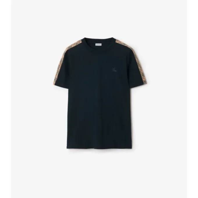 Bawełniany T-shirt z wykończeniem w kratę Bawełniany T-shirt z wykończeniem w kratę