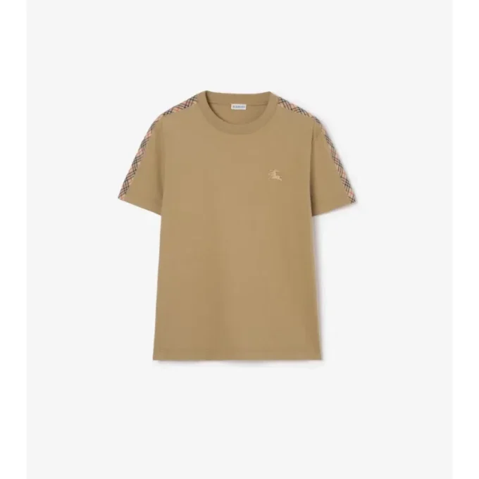 Bawełniany T-shirt z wykończeniem w kratę Bawełniany T-shirt z wykończeniem w kratę