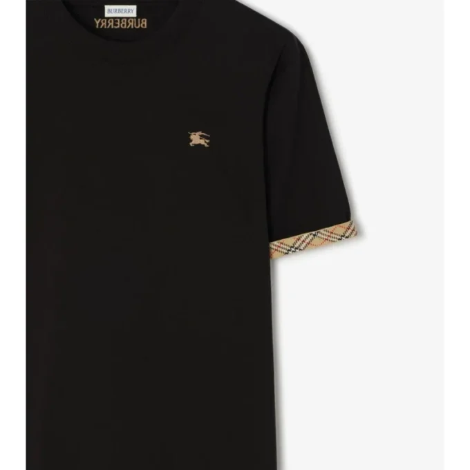 Bawełniany T-shirt z wykończeniem w kratę Bawełniany T-shirt z wykończeniem w kratę