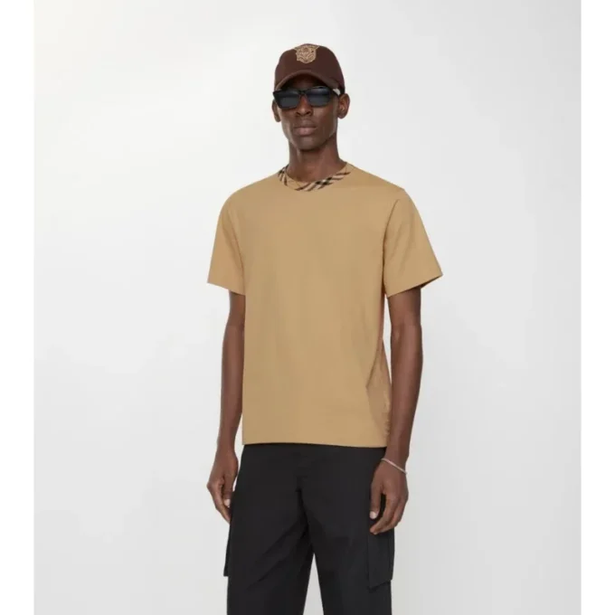 Bawełniany T-shirt z wykończeniem w kratę Bawełniany T-shirt z wykończeniem w kratę