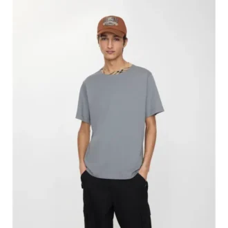 Bawełniany T-shirt z wykończeniem w kratę