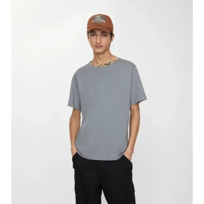 Bawełniany T-shirt z wykończeniem w kratę Bawełniany T-shirt z wykończeniem w kratę