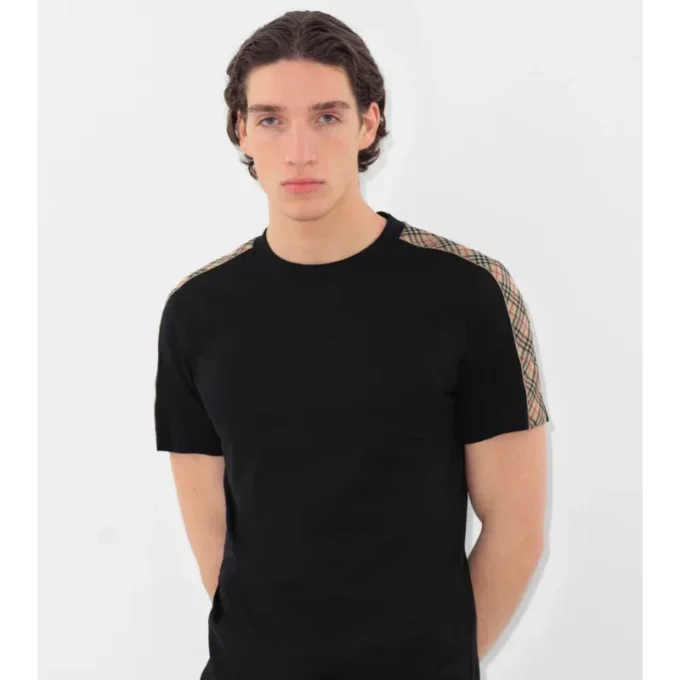 Bawełniany T-shirt z wykończeniem w kratę Bawełniany T-shirt z wykończeniem w kratę