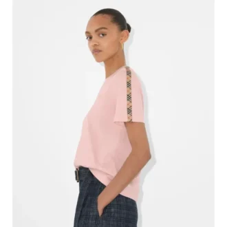 Bawełniany T-shirt z wykończeniem w kratę Bawełniany T-shirt z wykończeniem w kratę