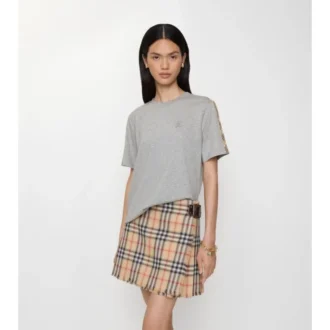 Bawełniany T-shirt z wykończeniem w kratę Bawełniany T-shirt z wykończeniem w kratę