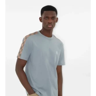 Bawełniany T-shirt z wykończeniem w kratę