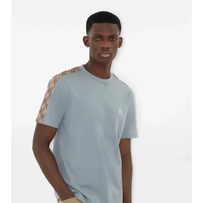 Bawełniany T-shirt z wykończeniem w kratę Bawełniany T-shirt z wykończeniem w kratę
