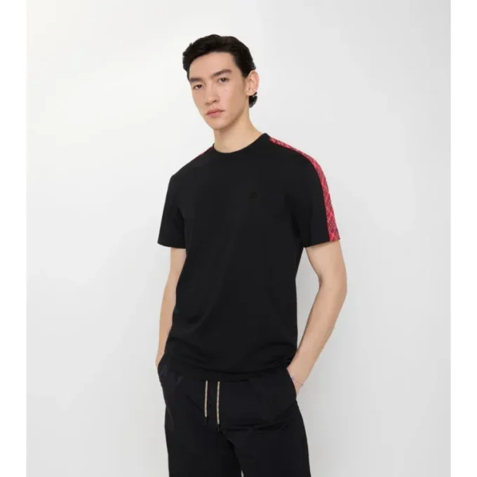 Bawełniany T-shirt z wykończeniem w kratę Bawełniany T-shirt z wykończeniem w kratę