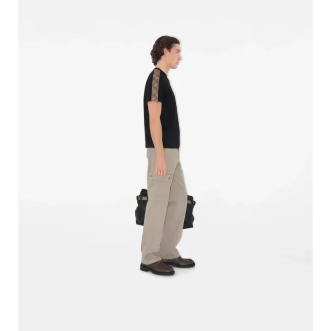 Bawełniany T-shirt z wykończeniem w kratę Bawełniany T-shirt z wykończeniem w kratę