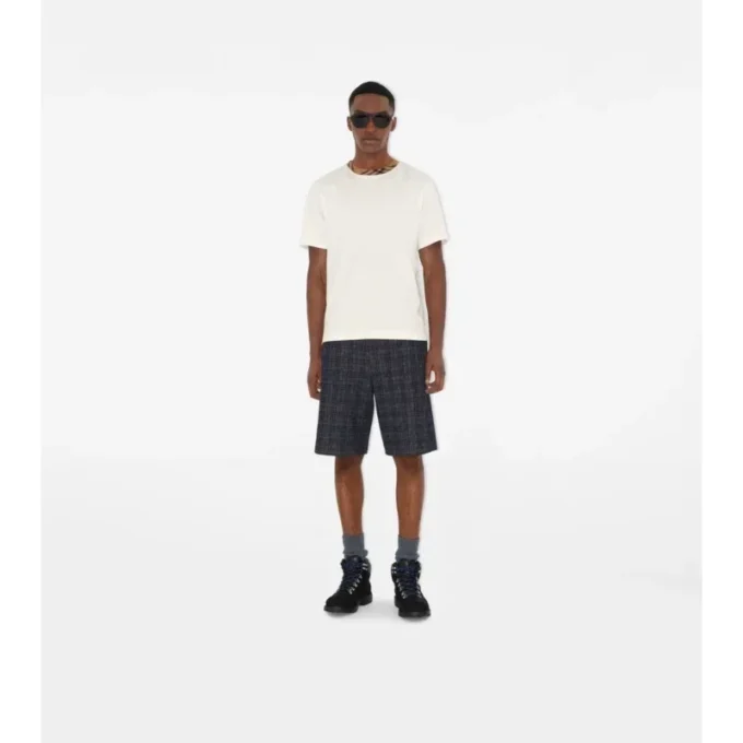 Bawełniany T-shirt z wykończeniem w kratę Bawełniany T-shirt z wykończeniem w kratę