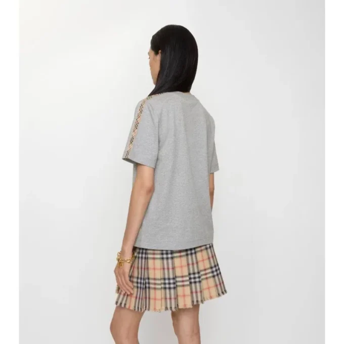 Bawełniany T-shirt z wykończeniem w kratę Bawełniany T-shirt z wykończeniem w kratę