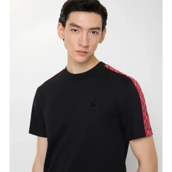 Bawełniany T-shirt z wykończeniem w kratę Bawełniany T-shirt z wykończeniem w kratę