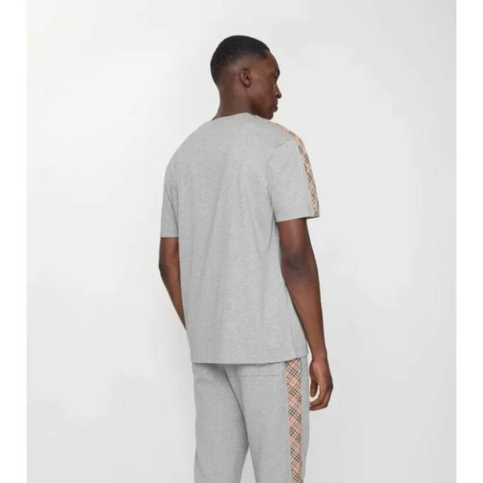 Bawełniany T-shirt z wykończeniem w kratę Bawełniany T-shirt z wykończeniem w kratę