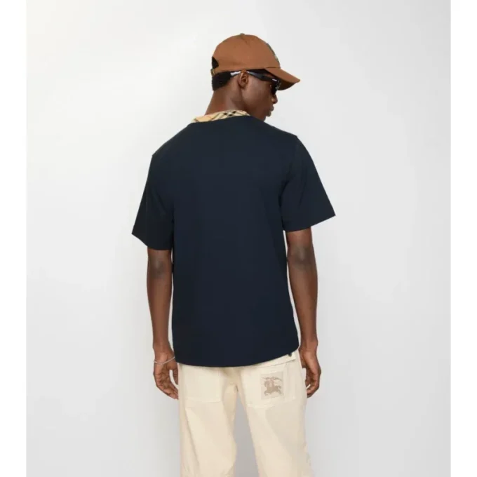 Bawełniany T-shirt z wykończeniem w kratę Bawełniany T-shirt z wykończeniem w kratę