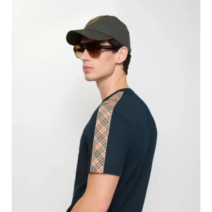 Bawełniany T-shirt z wykończeniem w kratę Bawełniany T-shirt z wykończeniem w kratę