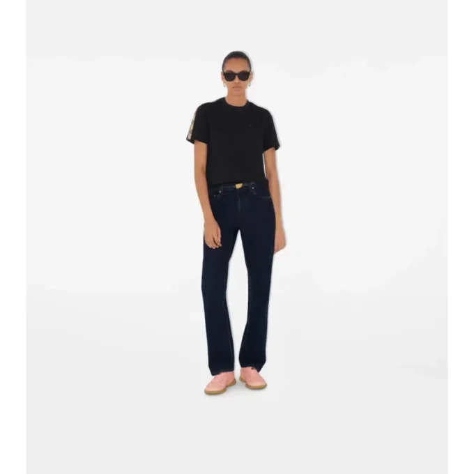 Bawełniany T-shirt z wykończeniem w kratę Bawełniany T-shirt z wykończeniem w kratę