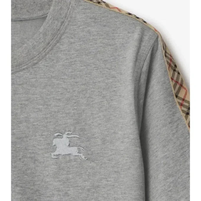 Bawełniany T-shirt z wykończeniem w kratę Bawełniany T-shirt z wykończeniem w kratę