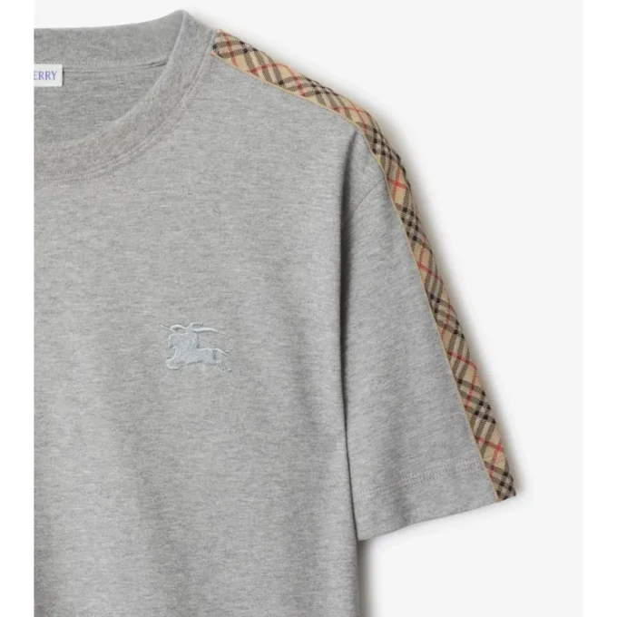 Bawełniany T-shirt z wykończeniem w kratę Bawełniany T-shirt z wykończeniem w kratę