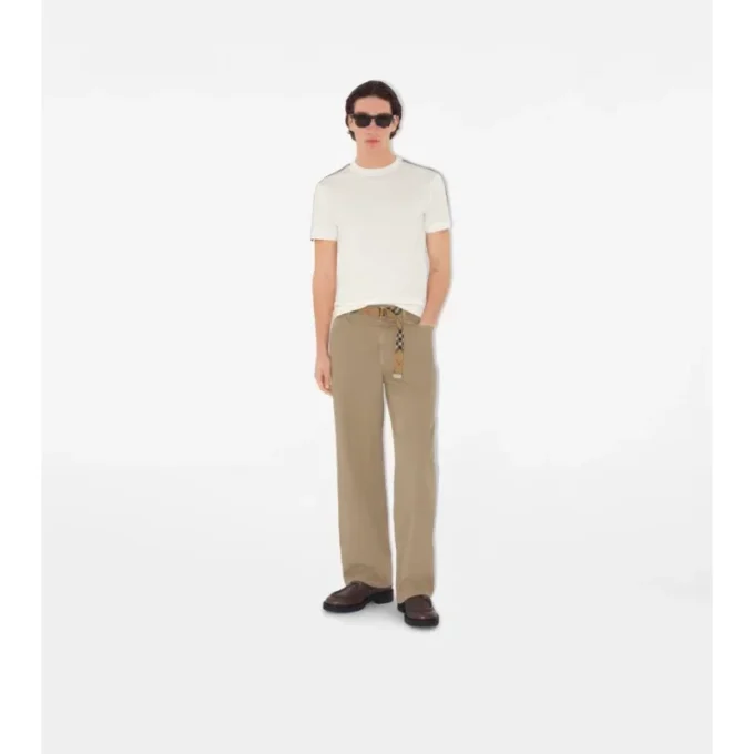 Bawełniany T-shirt z wykończeniem w kratę Bawełniany T-shirt z wykończeniem w kratę