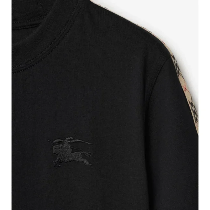 Bawełniany T-shirt z wykończeniem w kratę Bawełniany T-shirt z wykończeniem w kratę