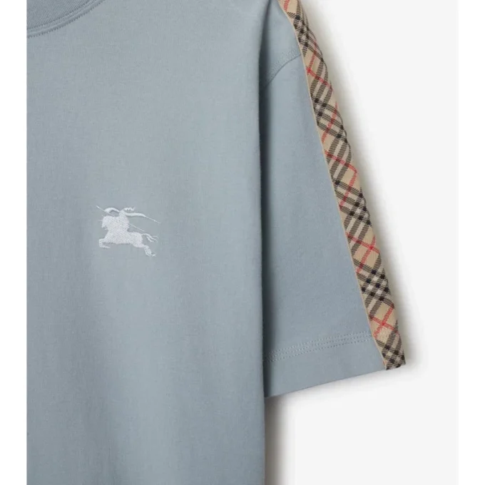 Bawełniany T-shirt z wykończeniem w kratę Bawełniany T-shirt z wykończeniem w kratę