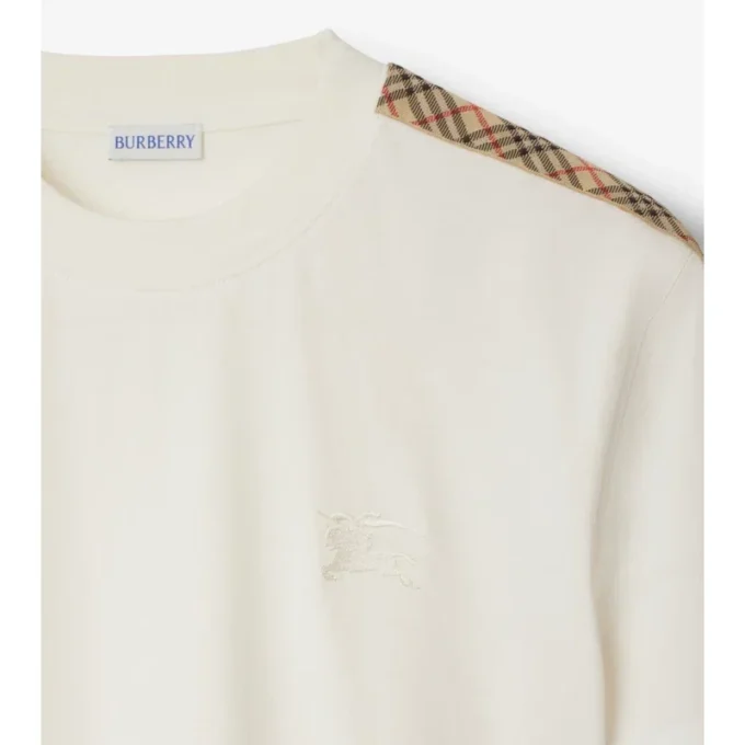Bawełniany T-shirt z wykończeniem w kratę Bawełniany T-shirt z wykończeniem w kratę