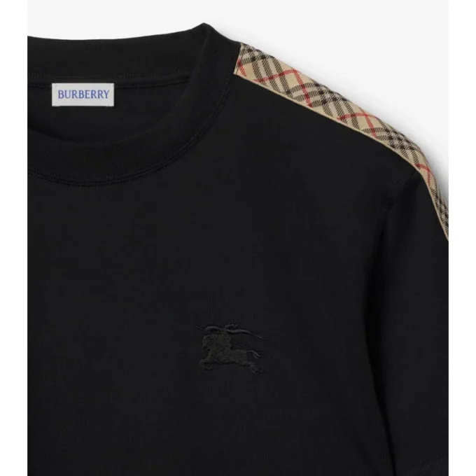 Bawełniany T-shirt z wykończeniem w kratę Bawełniany T-shirt z wykończeniem w kratę