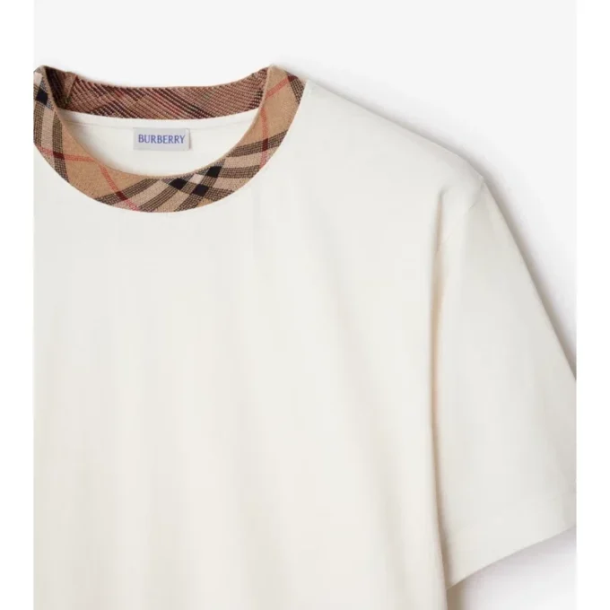 Bawełniany T-shirt z wykończeniem w kratę Bawełniany T-shirt z wykończeniem w kratę