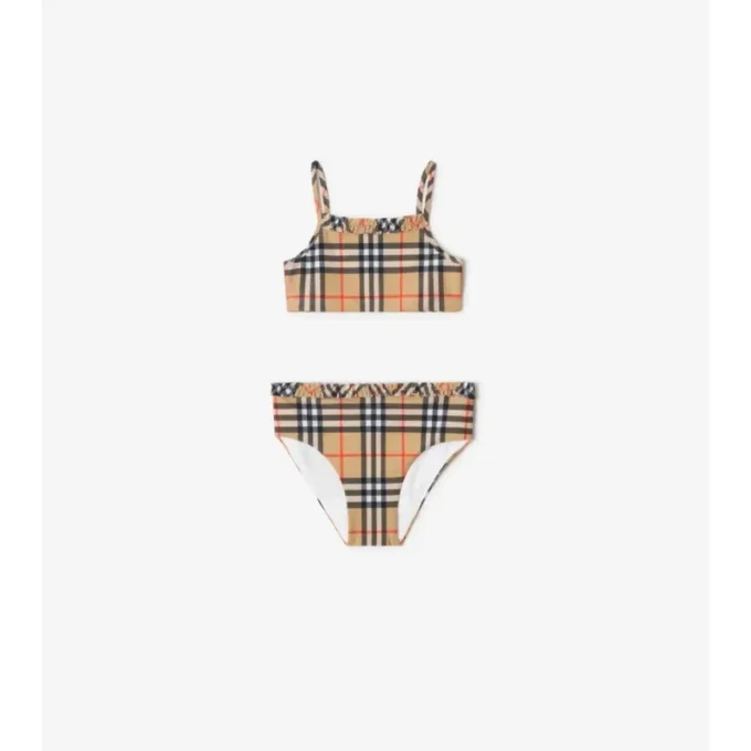 Bikini w kratkę z marszczonymi wykończeniami