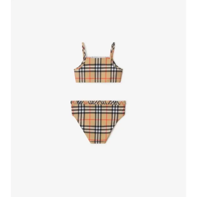 Bikini w kratkę z marszczonymi wykończeniami
