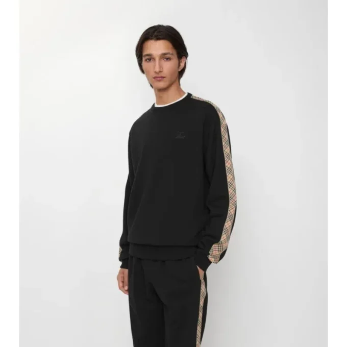 Bluza bawełniana z wykończeniem w kratę Bluza bawełniana z wykończeniem w kratę