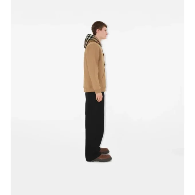 Bluza z kapturem z mieszanki bawełny z wykończeniem w kratę Bluza z kapturem z mieszanki bawełny z wykończeniem w kratę