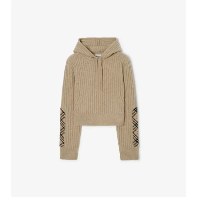 Bluza z kapturem z wełny i kaszmiru z naszywką w kratę