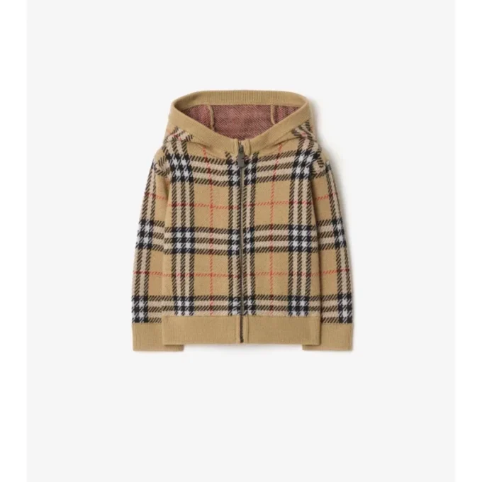 Bluza z kapturem z wełny w kratę