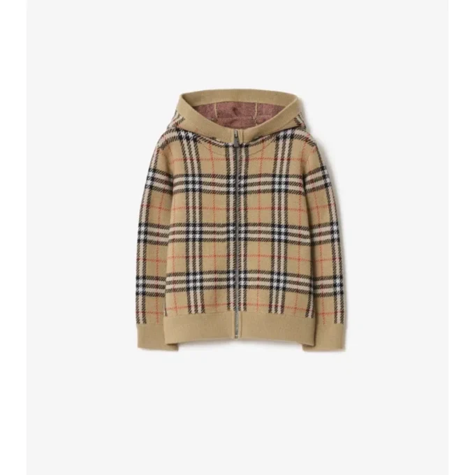 Bluza z kapturem z wełny w kratę