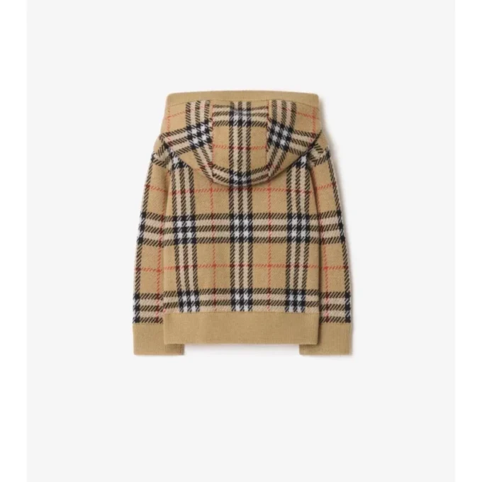 Bluza z kapturem z wełny w kratę