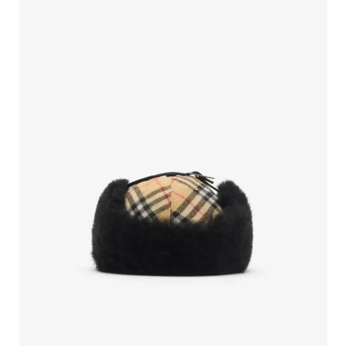 Czapka traperska z wełny w kratę Czapka traperska z wełny w kratę