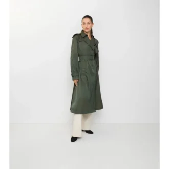 Długi nylonowy Trench Coat z kapturem
