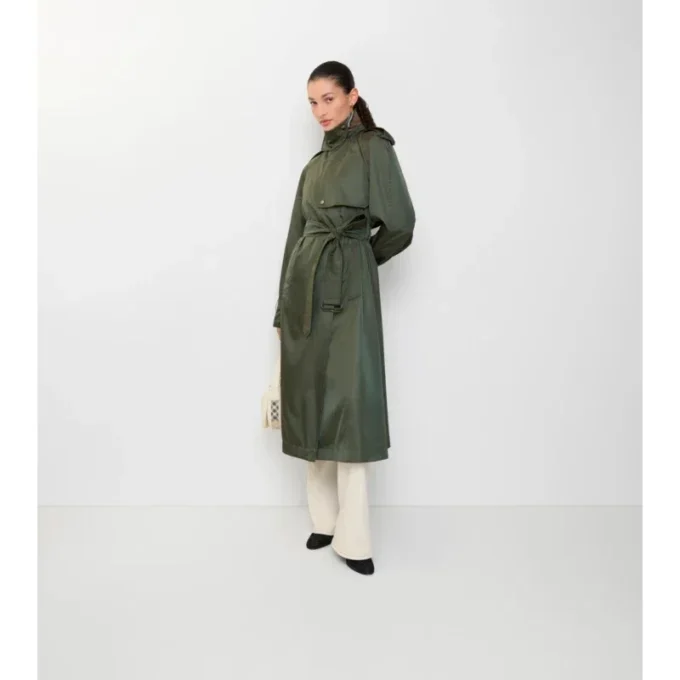 Długi nylonowy Trench Coat z kapturem Długi nylonowy Trench Coat z kapturem