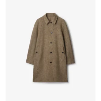 Długi płaszcz Car Coat Burberry z wełny w jodełkę