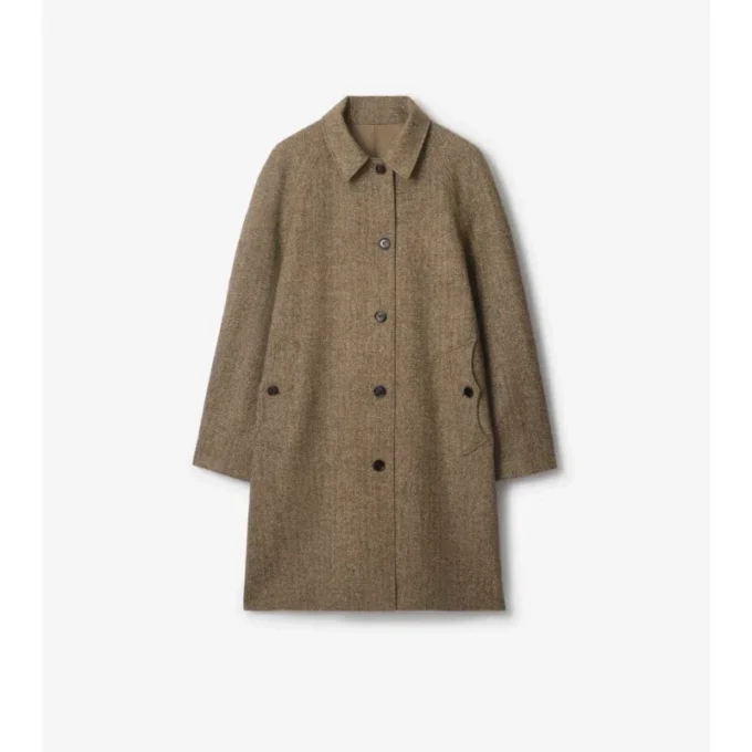 Długi płaszcz Car Coat Burberry z wełny w jodełkę Długi płaszcz Car Coat Burberry z wełny w jodełkę