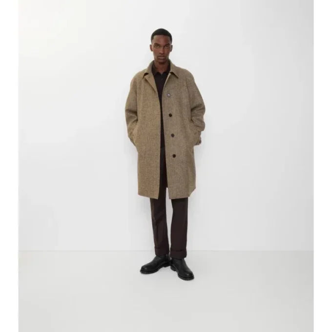 Długi płaszcz Car Coat Burberry z wełny w jodełkę Długi płaszcz Car Coat Burberry z wełny w jodełkę