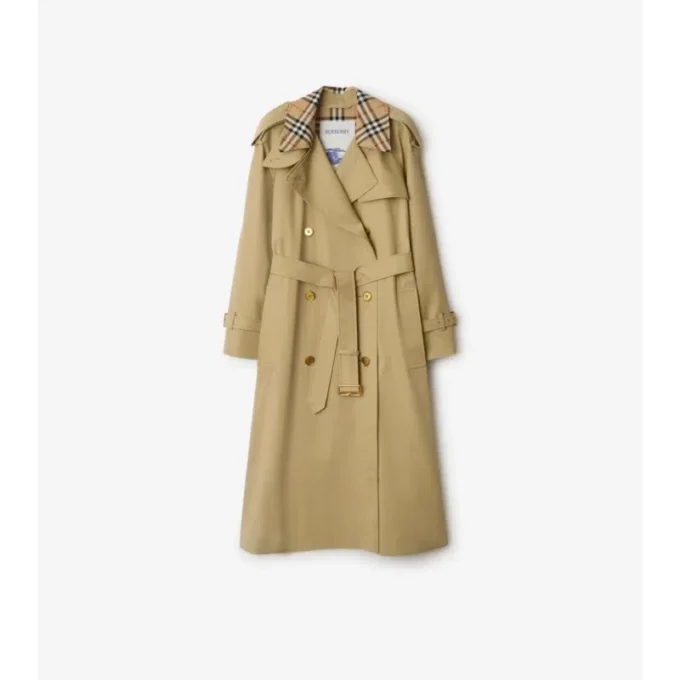 Długi Trench Coat Castleford z kołnierzem w kratę
