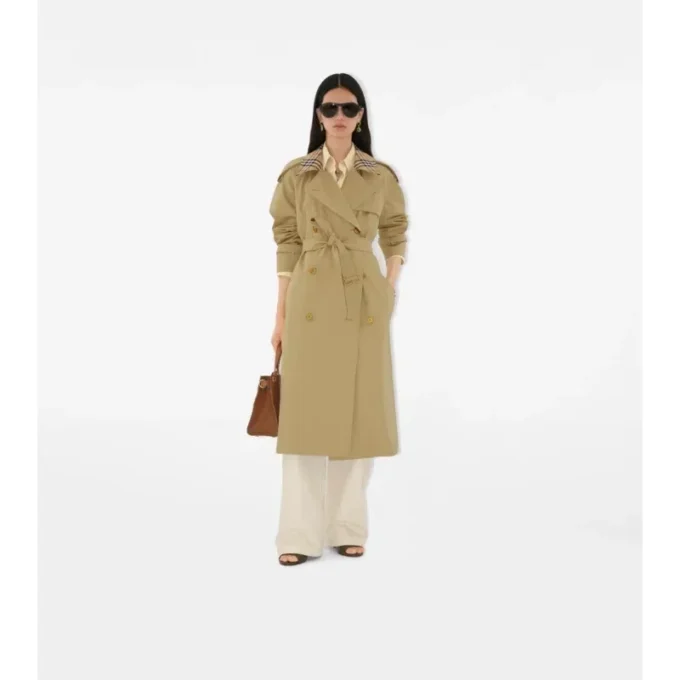 Długi Trench Coat Castleford z kołnierzem w kratę