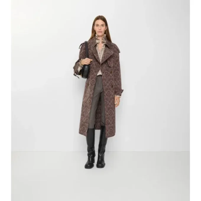 Długi Trench Coat Fitzrovia z mieszanki wiskozy w stylu barokowym
