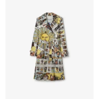 Długi Trench Coat Foxfield z jedwabiu w nadruk tarotowy