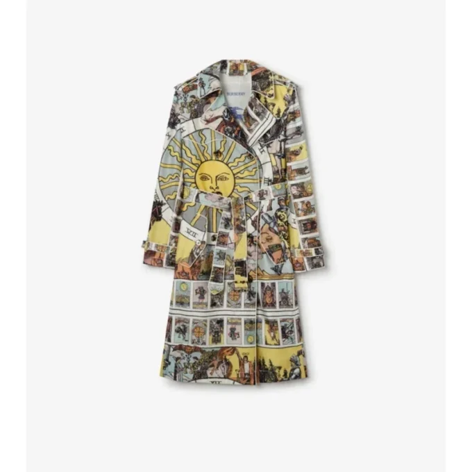 Długi Trench Coat Foxfield z jedwabiu w nadruk tarotowy Długi Trench Coat Foxfield z jedwabiu w nadruk tarotowy
