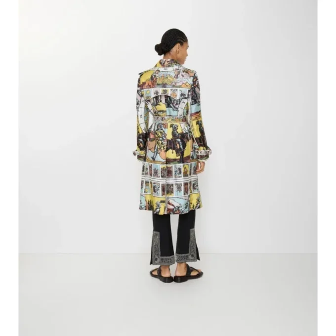 Długi Trench Coat Foxfield z jedwabiu w nadruk tarotowy Długi Trench Coat Foxfield z jedwabiu w nadruk tarotowy