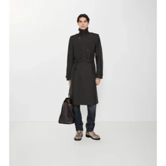 Długi Trench Coat Foxfield z mieszanki nylonu o geometrycznym wzorze